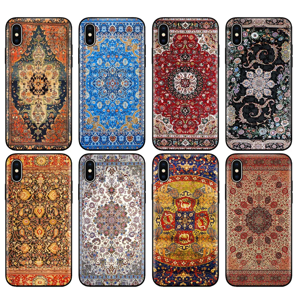 Черный чехол из ТПУ для iphone 5 5s se 6 6s 7 8 plus x 10 XR XS 11 pro MAX персидский ковер с цветочным