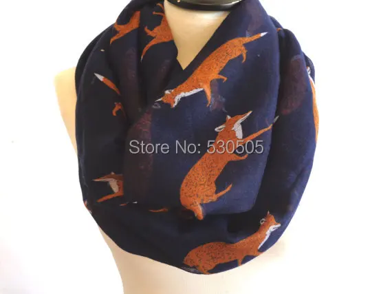 Новый женский шарф с принтом лисы Бесконечность темно синий цвет лучший подарок
