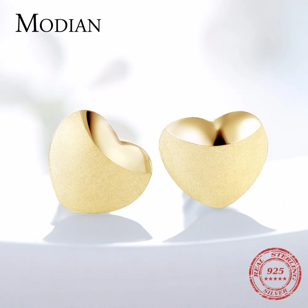 Modian, подлинные, 925 пробы, серебряные, модные серьги-гвоздики в форме сердца, граненые, окаменелые, ювелирные изделия, романтика, любовь, цвет для женщин, 3 цвета