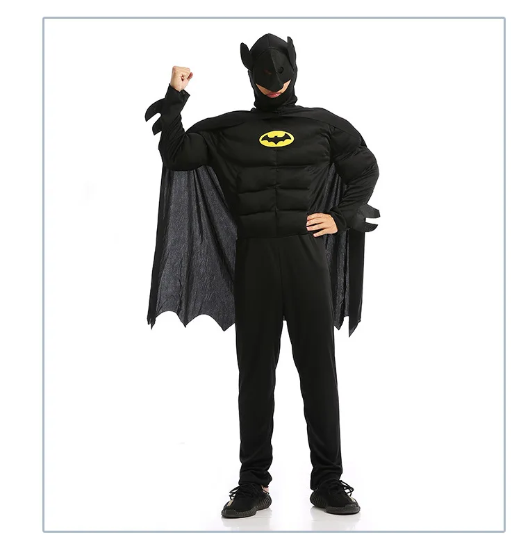 Взрослый Для мужчин мышц Костюм с Бэтменом чёрного цвета Американский Супермен