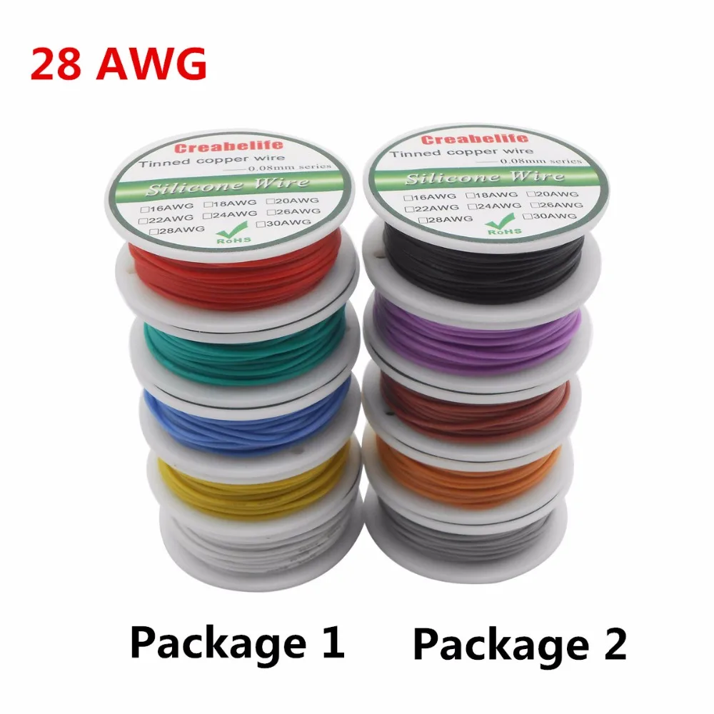 

50m 28 AWG Flexible Silicone Wire RC Line Cable 5 Colors With Spool Package 1 or Package 2 Tinned Copper Wire Electrical Wire