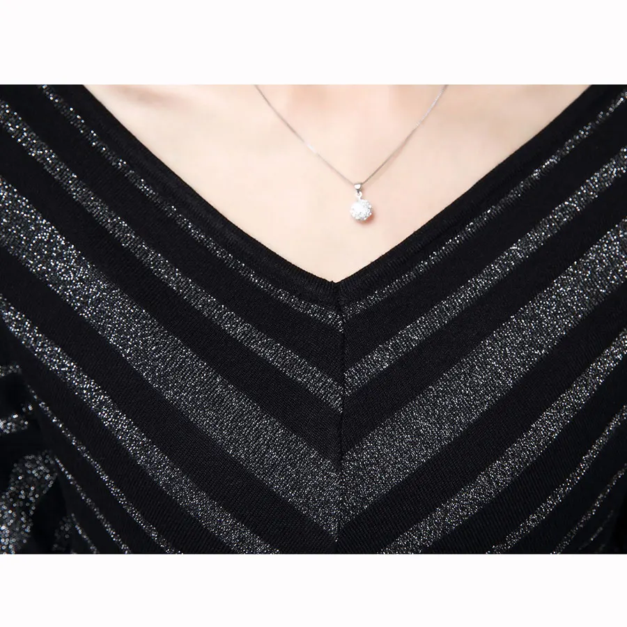 Women Christmas Sweaters and Pullovers Deep V Neck Long Sleeve Knitted Sweater Dress Casual Stripe Winter Jumper Pull Femme | Женская