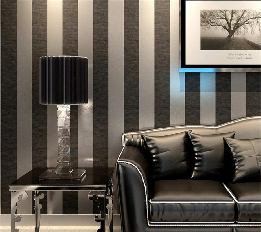 

Современные черно-белые обои для гостиной, спальни, ТВ-фона, офисные вертикальные полосатые нетканые 3d обои в рулоне
