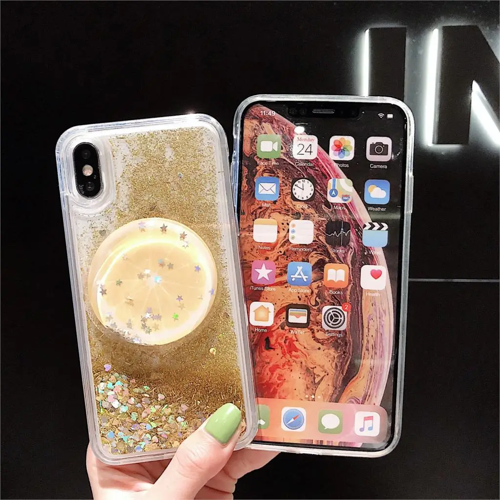 Жидкий зыбучий песок фрукты Клубника арбуз чехол для телефона iphone 6 S 7 8 Plus X XR XS