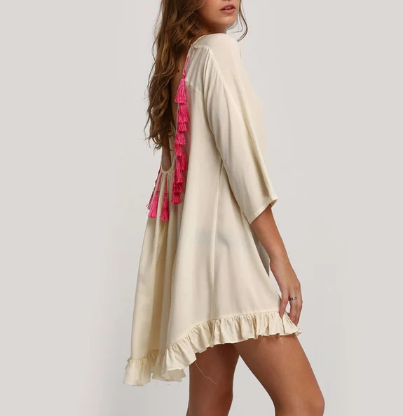 Новинка 2017 пляжный купальный костюм с белой кисточкой накидка летняя пляжная