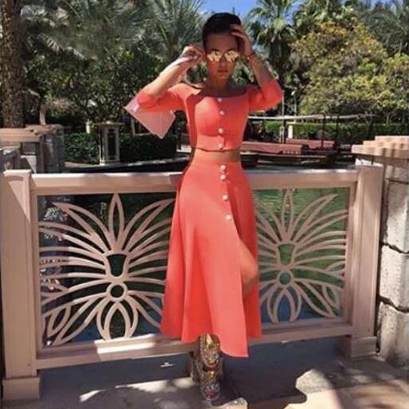 Осенний комплект из двух предметов платье сексуальное с открытыми плечами три