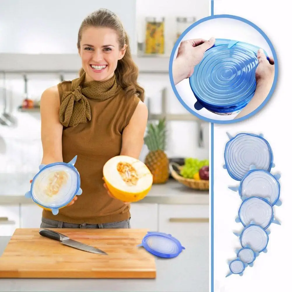 6 шт./компл. Полезная силиконовая растягивающаяся Крышка для кастрюль и чашек