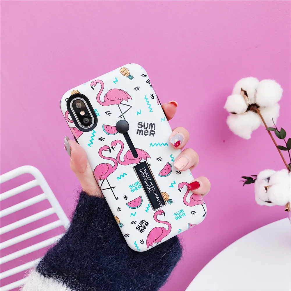 Hide Ring Stand Holder Case for Apple IPhone X XS MAX XR Fashion Flower Flamingo Silicone Phone Cases Iphone 6 6s 7 8 Plus |