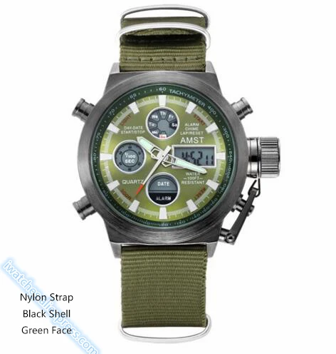 N black green Мужские модные спортивные военные наручные часы новые AMST часы мужские люксовый бренд 5ATM 50m светодиодный цифровой аналоговый кварцевые часы для дайвинга - Цвет: N black green