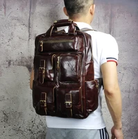 genuine leather heavy duty design men travel casual backpack daypack fashion knapsack college school book laptop bag male 1170 c