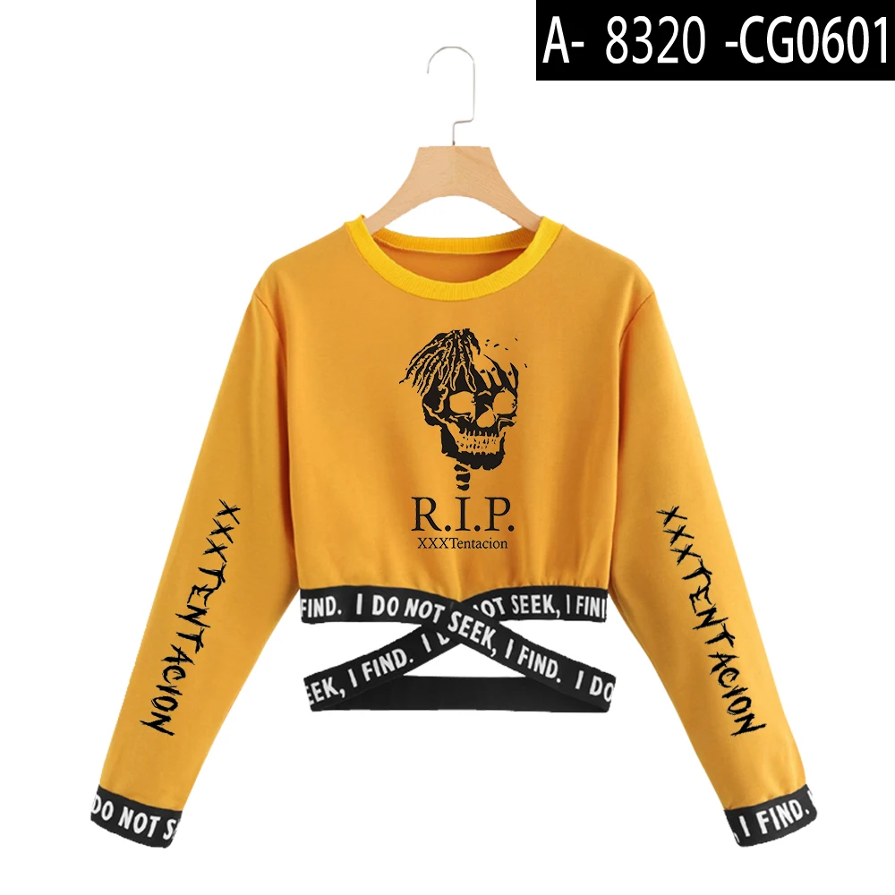 yellow Xxxtentacion укороченная Женская Толстовка Harajuku с длинным рукавом укороченный Топ Толстовка корейская одежда Стиль инстаграм Прямая поставка - Цвет: yellow