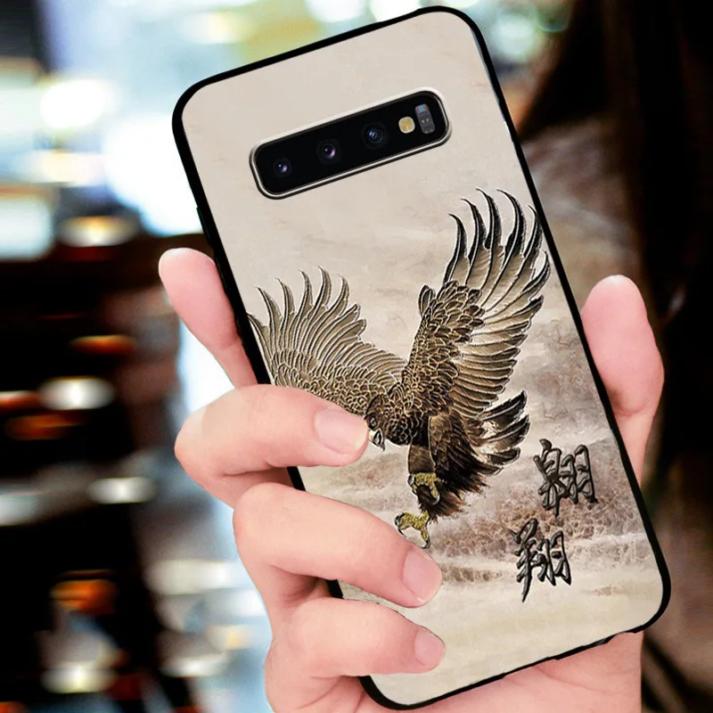 Тиснением старинные Восточной Азии Китайский Японский Стиль чехол для samsung S10 плюс S10 Снежная гора указ Кран Крышка - Цвет: 9