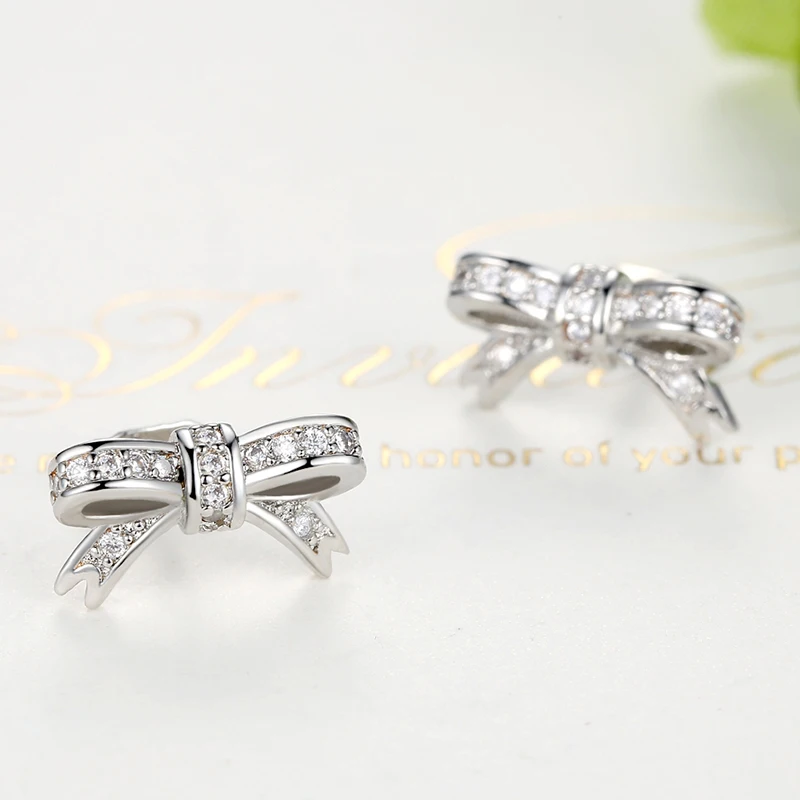 Европейский Классический Crystal Лук Shaped Посеребренная Стад Серьги Для Женщин