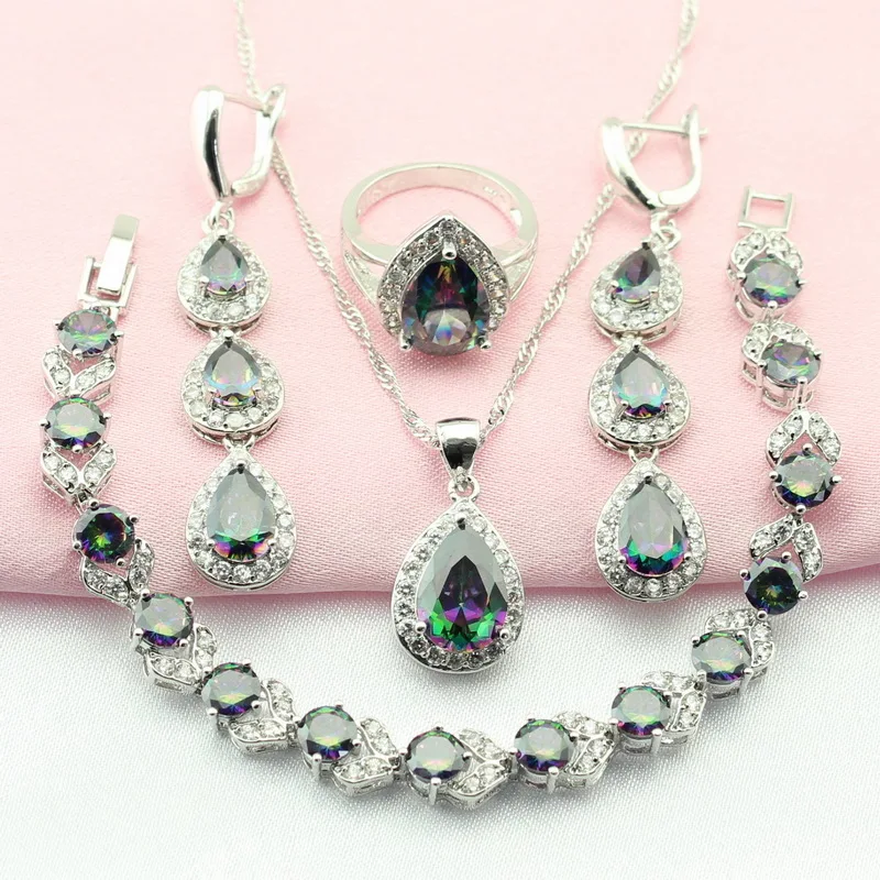 ЭШЛИ Радуга Камень Многоцветный Посеребренная Ювелирные Наборы Для Женщин