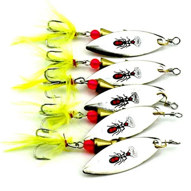 KKWEZVA 5PCS 5.5G 7CM feather Strong noise Insect pattern Fishing bait Tackle Spoon Lures Metal Lure | Спорт и развлечения