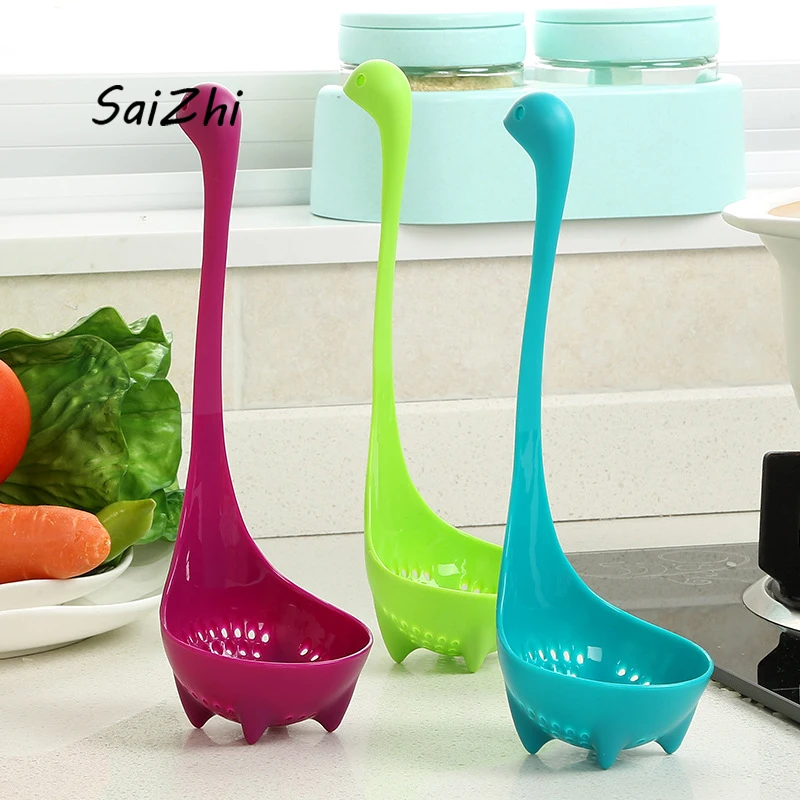 Творческий ColandersTableware длинной ручкой ложка ситечко Лох Монстр милый динозавр Vergiet
