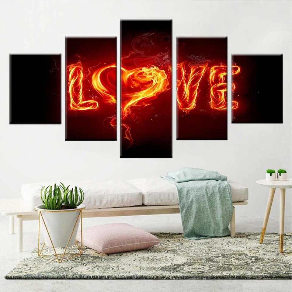 Canvas picture living room home decoration print 5 pieces flame lover love expression painting wall art abstract poster frame | Дом и сад