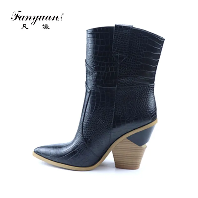 Fanyuan/Новинка 2019 женские сапоги до середины икры на высоком каблуке без шнуровки