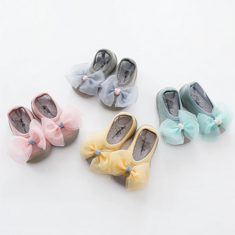 

Baby Girl Butterfly Knot Socks 6-24m Baby Rubber Botton Shoes Candy Color Anti Slip Shoes Floor Soles Non-Slip Kids Sock