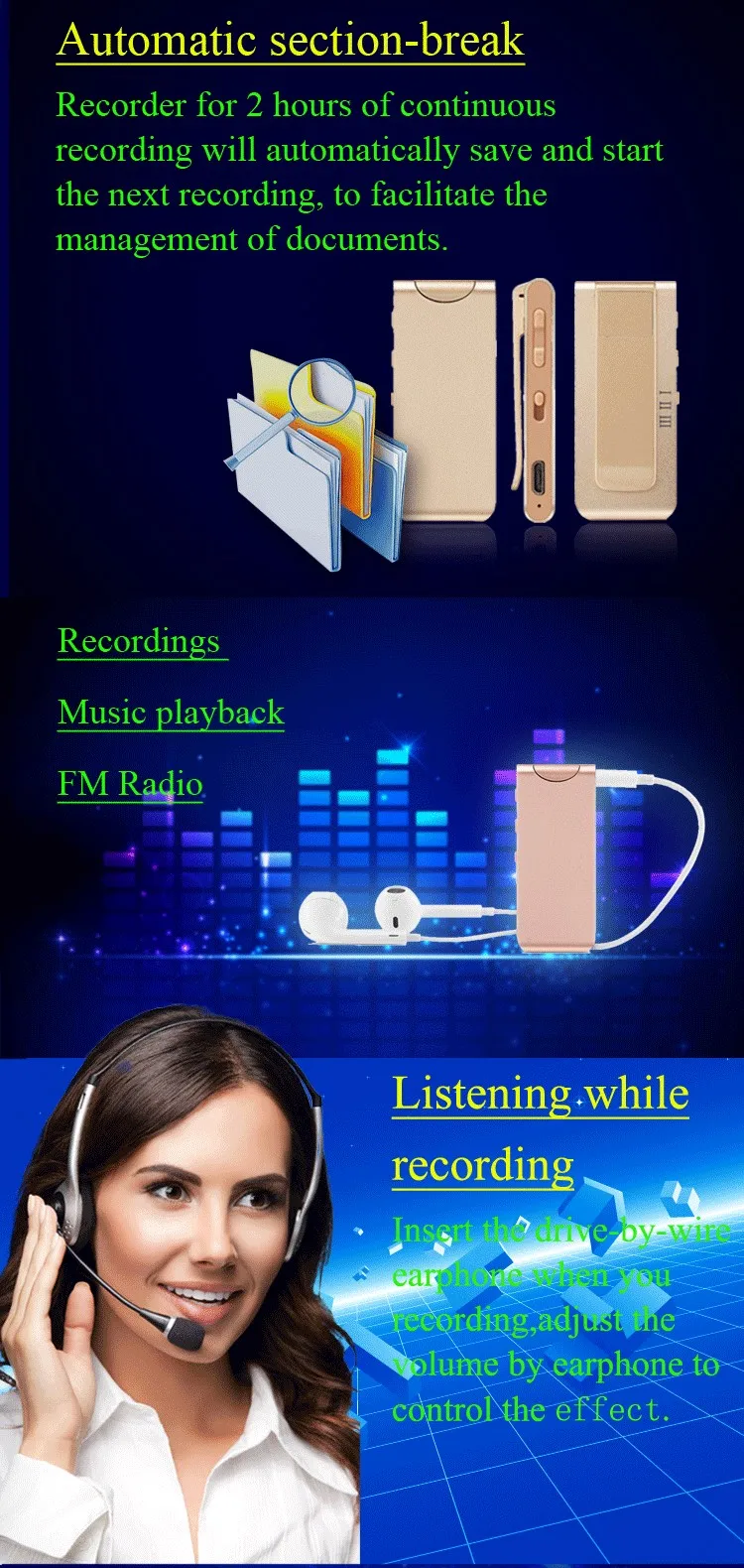 Беспроводной удаленного запись металла MP3 воспроизведения FM радио 1024 Кбит/с PCM High Fidelity Голос регистраторы с магнитом прикрепить 8 ГБ 16 ГБ