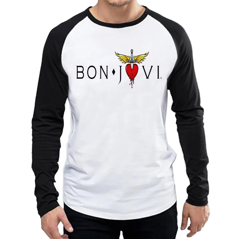 С длинным рукавом Бон Джови футболка модные белые Цвет Мужские Bon Jovi логотип футболка Майки Футболки Длинный рукав Бон Джови футболка