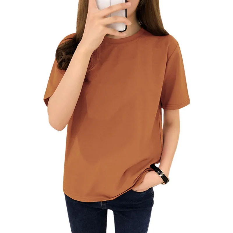 Женские топы женские футболки однотонные с круглым вырезом и коротким рукавом