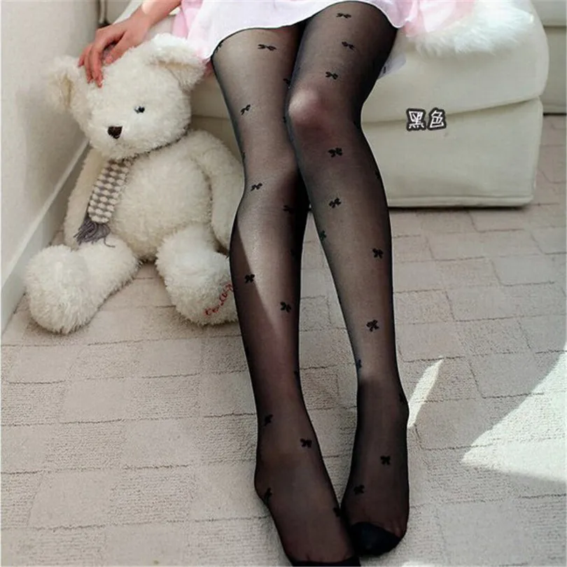 Сексуальные колготки женские с бантами прозрачные шелковые чулки Летние