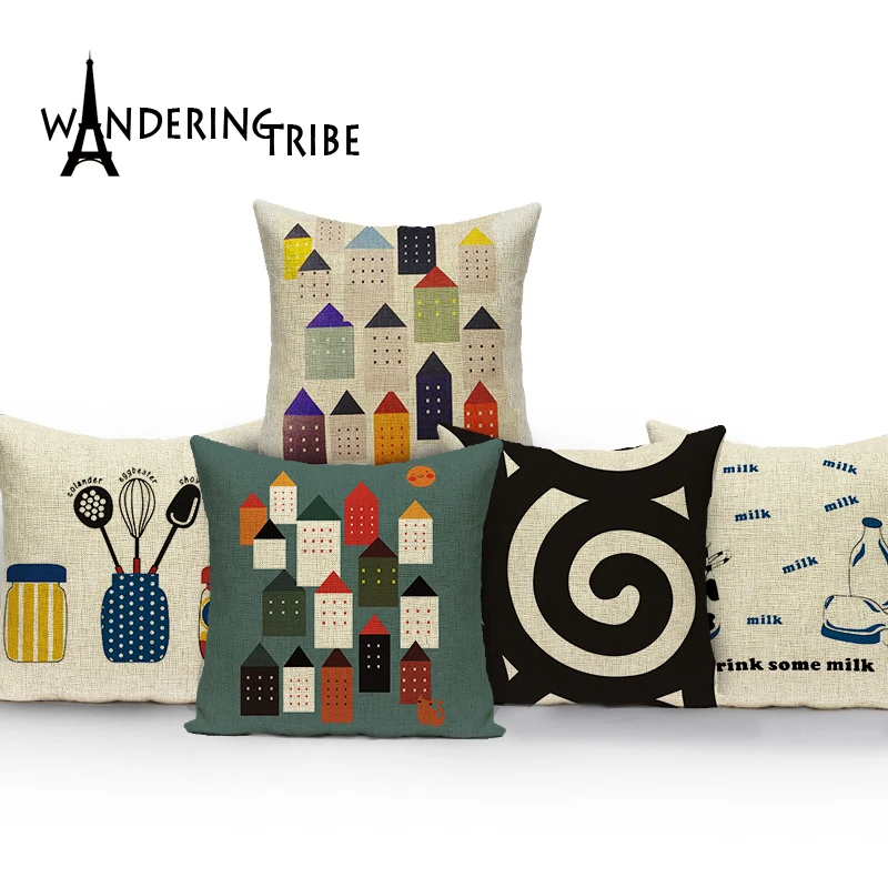 

Cartoon geometric patterns cushion colorful cushions decorative custom linen Comfortable cover cushion home sofa pillowcase