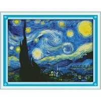everlasting love christmas the starry night of van gogh ecological cotton cross stitch 14ct stamped printed wedding decoration