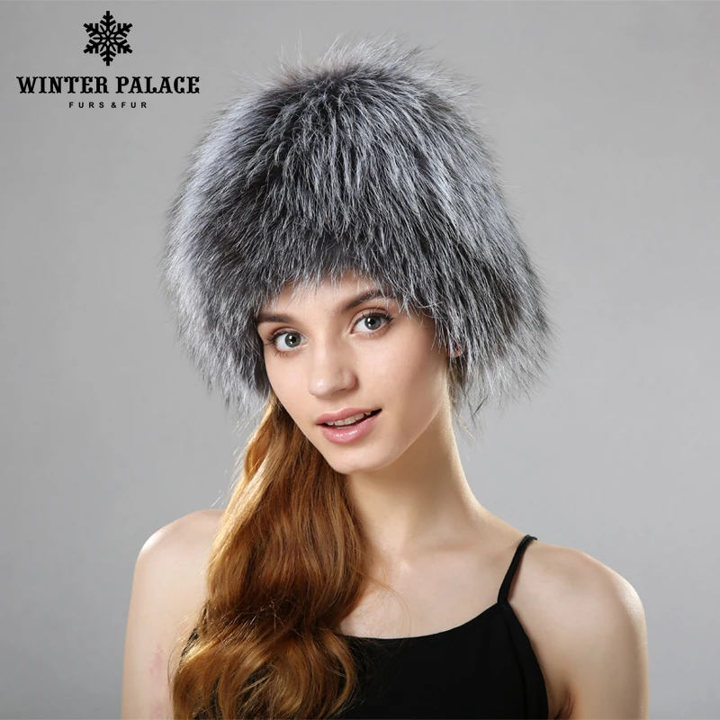 Женские зимние меховые шапки из натуральной меха лисы шапки трикотажные Silver Fox меховые шапки женские русский Бомер шапки Универсальный Размер