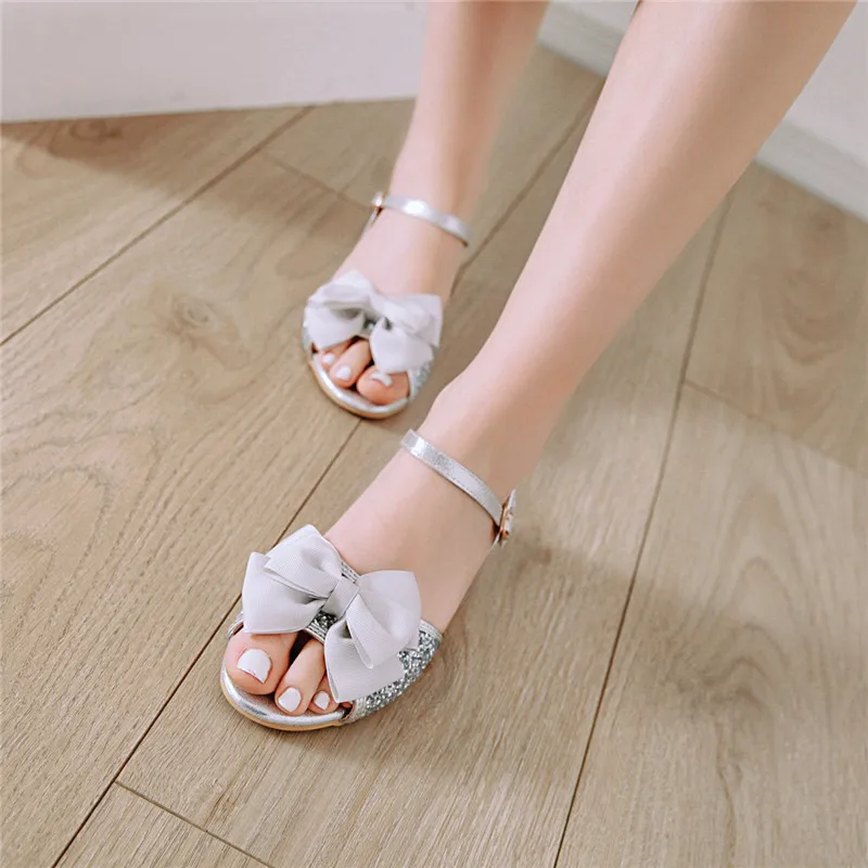 Женские босоножки с бантом YMECHIC розовые серебристые блестящие вечерние в стиле