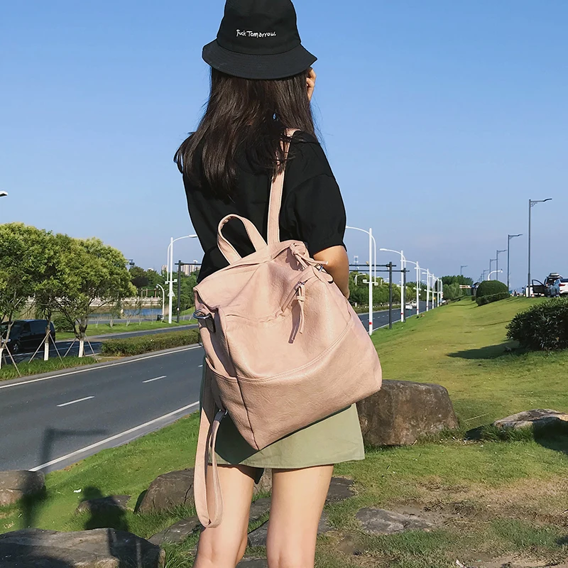 

New solid color big bag female new tide summer wild shoulder bag casual large capacity backpack student bag W354