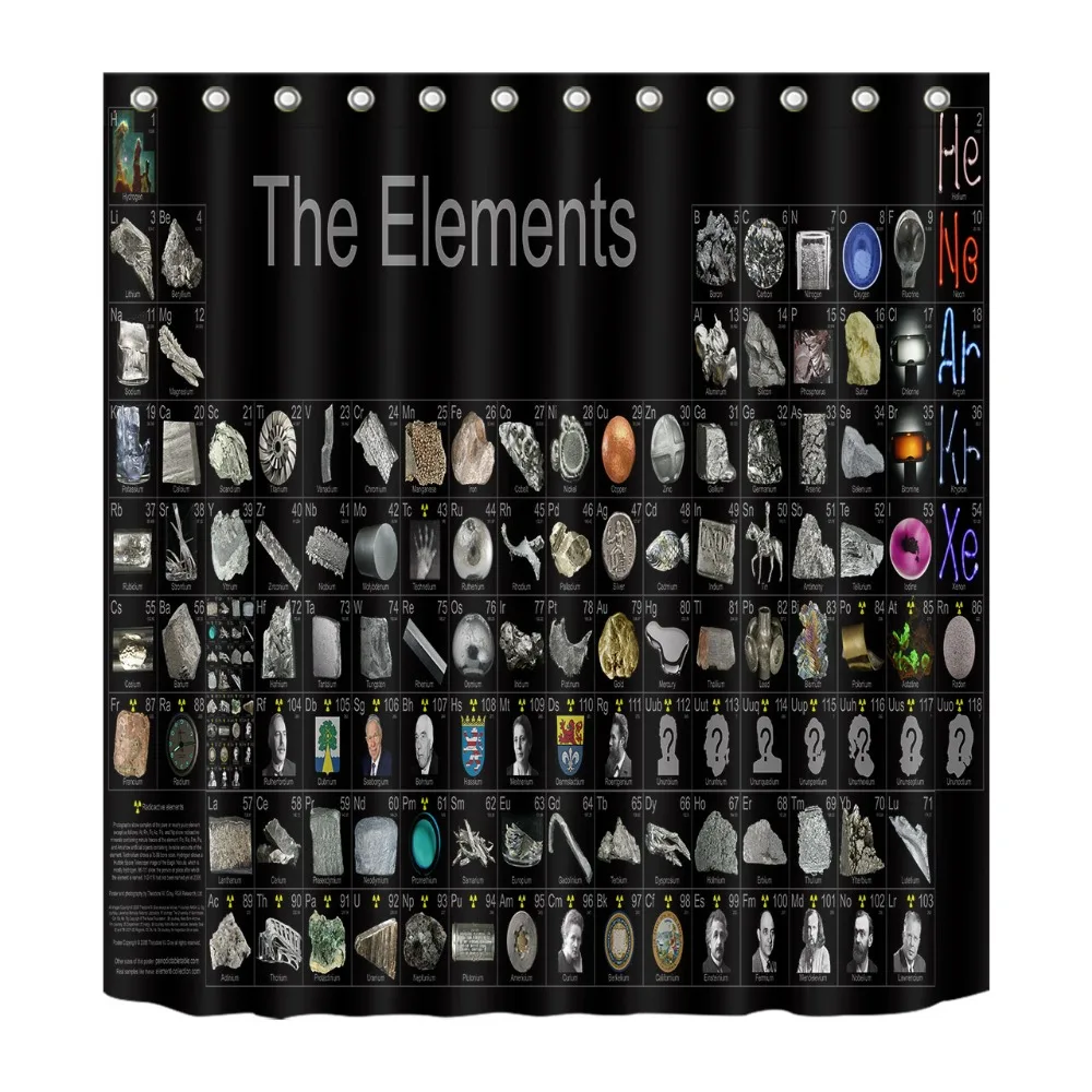 

72'' Bathroom Waterproof Fabric Shower Curtain Polyester 12 Hooks Bath Accessory Sets The Elements Chemical Elements Abstract