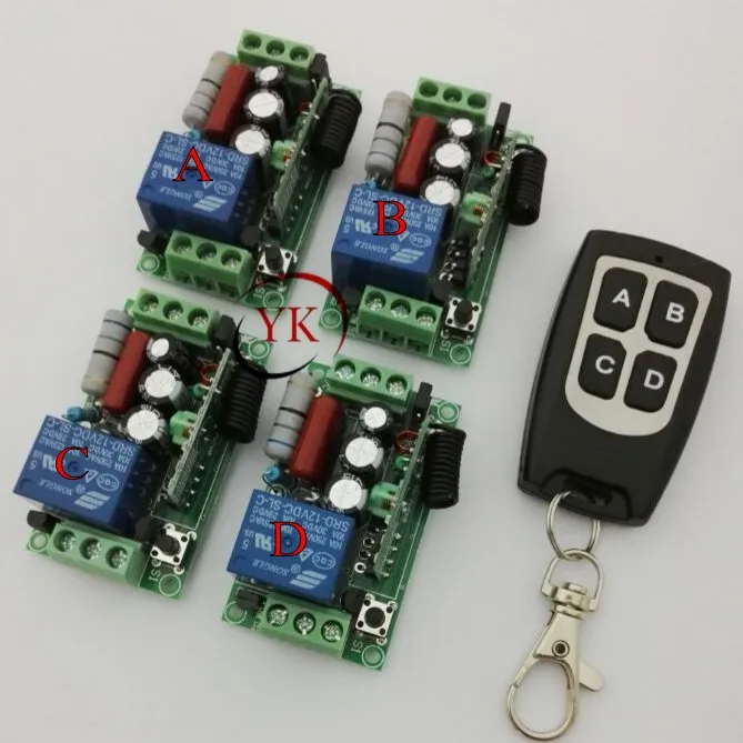 Беспроводной переключатель с 4 приемниками и 1 передатчиком 220 В, 1 канал, 10 а выходное состояние регулируется на 1 канал, 1000 Вт, 200 м, без фиксации/с автоматической фиксацией