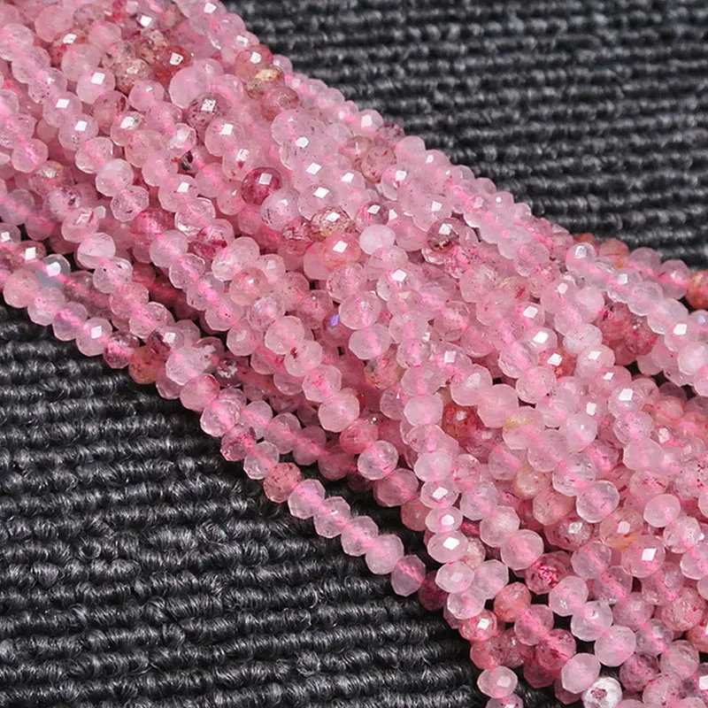 

Natural Pink Cherry Quartz Beads Faceted Rondelle Spacer DIY Loose Beads For Jewelry Making beads Accessories 15'' Women Gift