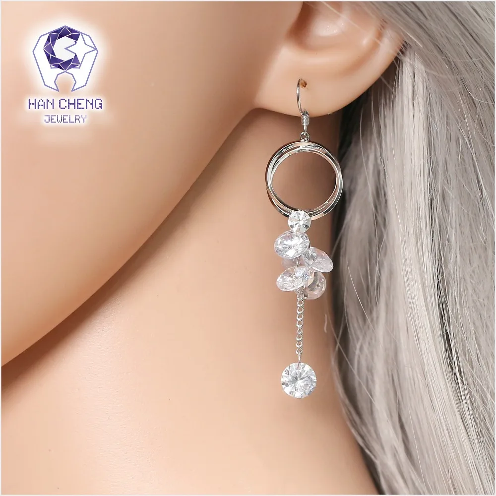 HanCheng New Circle Dangle Hanging Copper Silver Plated Gem Stone Zircon Long Drop Earrings For Women Jewelry brincos bijoux | Украшения и