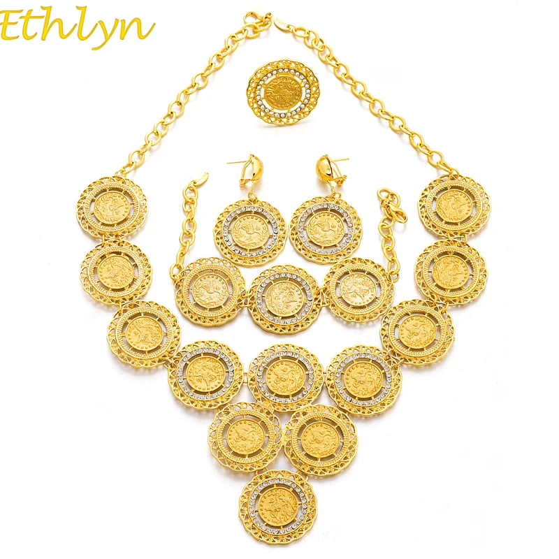 Ethlyn индейки монета ожерелье/серьги/Кольцо/браслет Ювелирные наборы для женщин