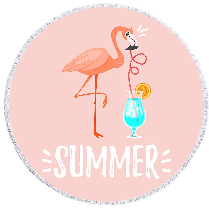 3D Digital Printing Hand-painted Pink Flamingo Beach Towel Large Round Tassel Yoga Mat Home Decoration Travel |