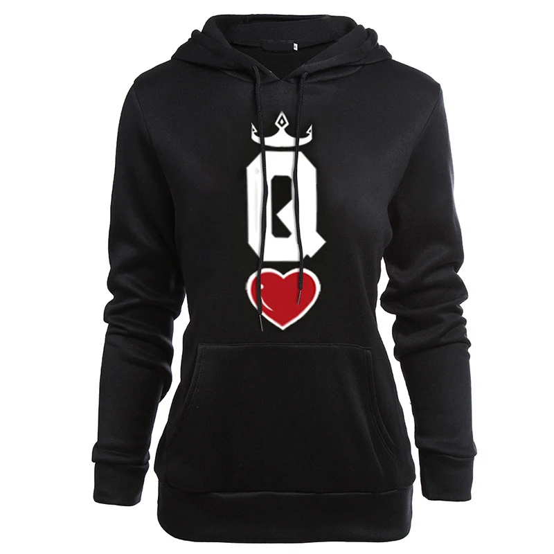 Queen KING с принтом, с капюшоном, с длинным рукавом, для пары, топ, модный, стиль, повседневная женская футболка, с буквенным принтом, король, королева, с длинным рукавом, рубашка для женщин