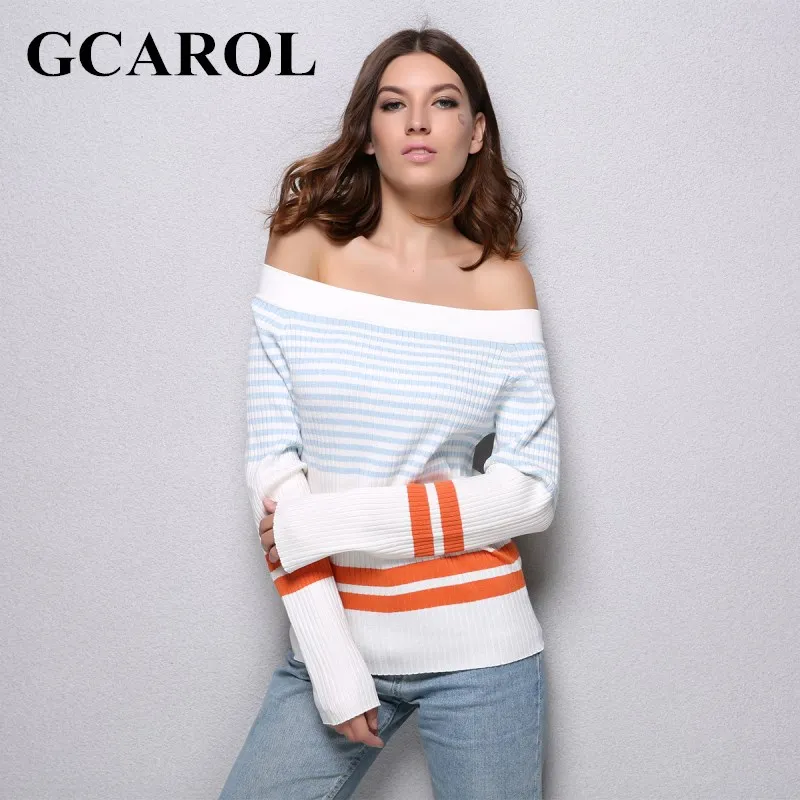 Женский свитер в полоску GCAROL теплый трикотажный эластичный с
