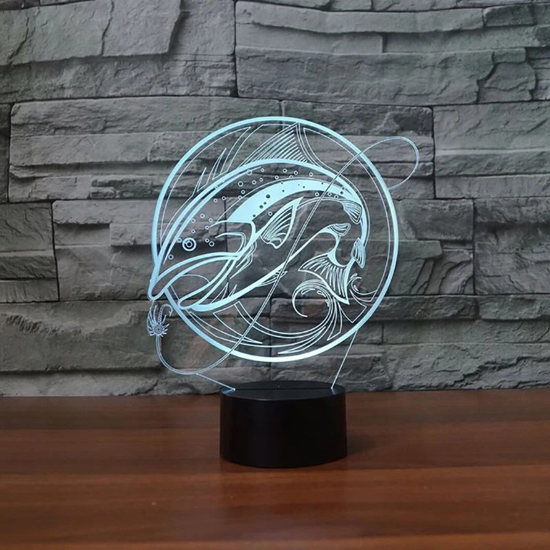 Рыболовная 3D лампа USB lED ночник дистанционный сенсорный переключатель 7 цветов