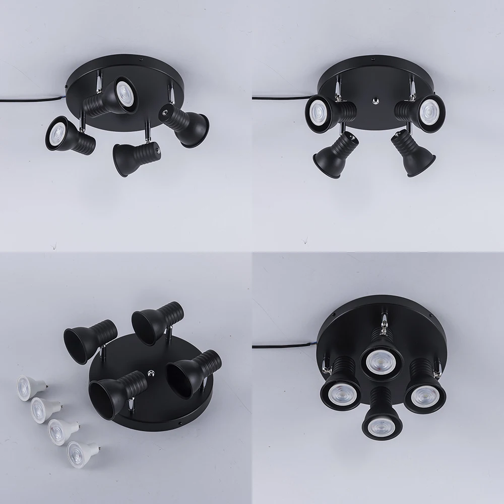 Черная люстра светодиодные точечные светильники с 4 головками для гостиной