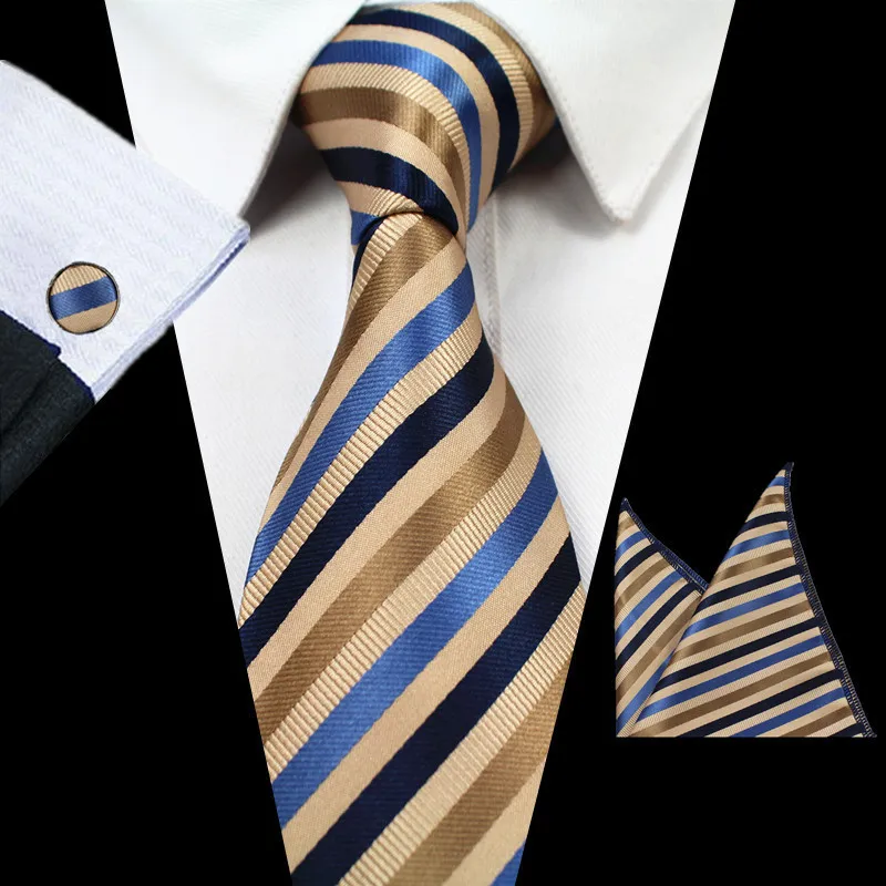 

Men's Ties Striped Paisley Silk Jacquard Tie Hanky Cufflinks Set Men's Business Gift Ties for Men