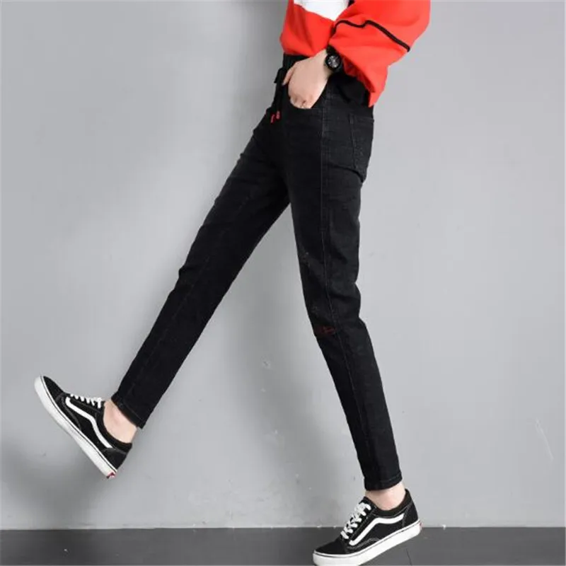 WKOUD Drawstring High Waist Jeans For Women New Spring Solid Hole Scratched Denim Pencil Pants Casual Regular Jean P8839 | Женская