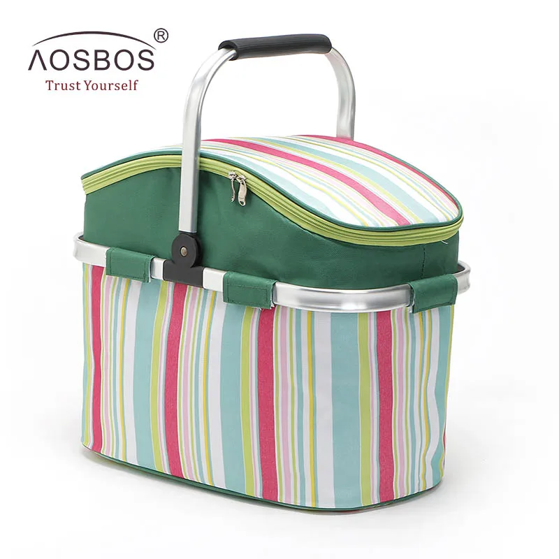rose stripe Aosbos Складная полосатая сумка для обеда, термоизолированная большая сумка для пикника, контейнер для еды, корзина для хранения, переносные сумки Оксфорд охлаждающий - Цвет: rose stripe