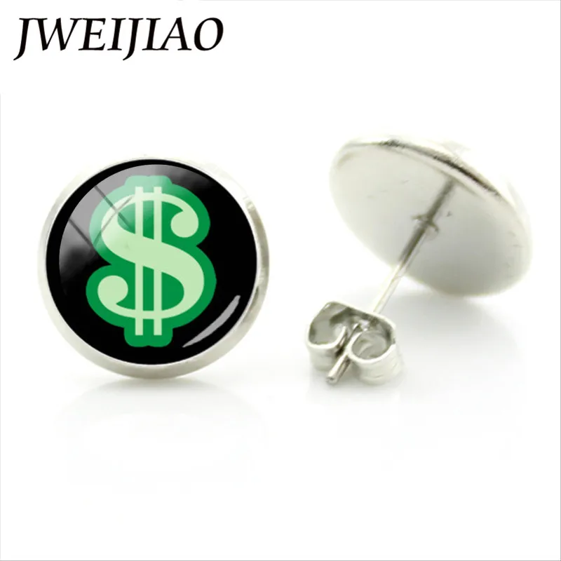 JWEIJIAO доллар знак Серьги гвоздики $ золотого цвета в стиле хип хоп Bling Dollar с