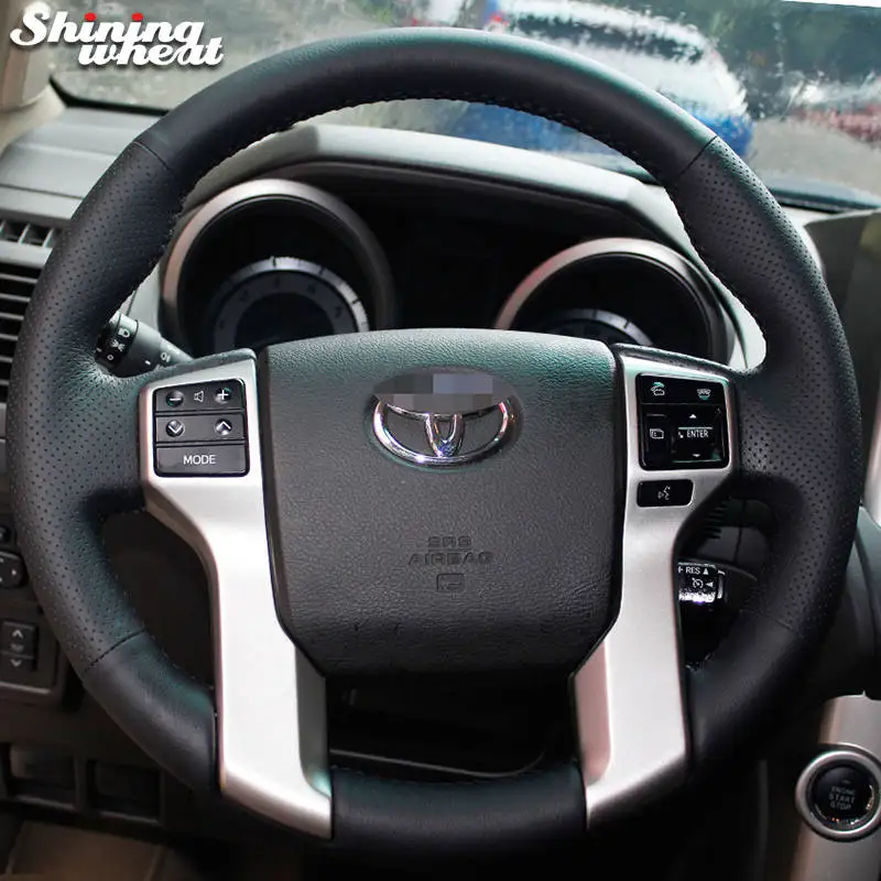 Black Leather Блестящий пшеничный темно-серый кожаный чехол на руль для Toyota Land Cruiser Prado 2010 Tundra Tacoma 4Runner - Название цвета: Black Leather