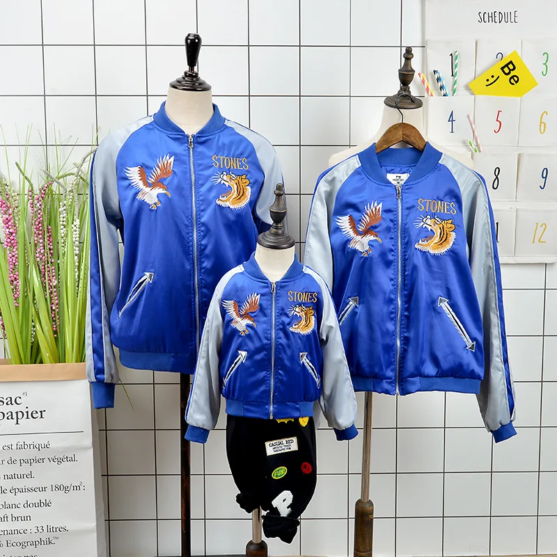2018 Embroidered Family Matching Bomber Jacket Outfits Spring Autumn Mother Father Kids Clothes Look FA53 | Мать и ребенок