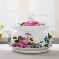 8inch fine bone china buffet tureen kitchen pot for cooking and serving porcelain bowl with cover microwave save