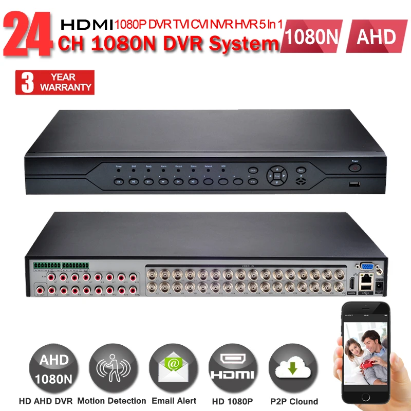 AHD 24CH 1080N видеорегистратор Аналоговый: 24* 1080N Гибридный: аналоговый+ netzwerk 16CH аудио-eingang RS485+ RS232 AHD DVR ONVIF 2HDD Por